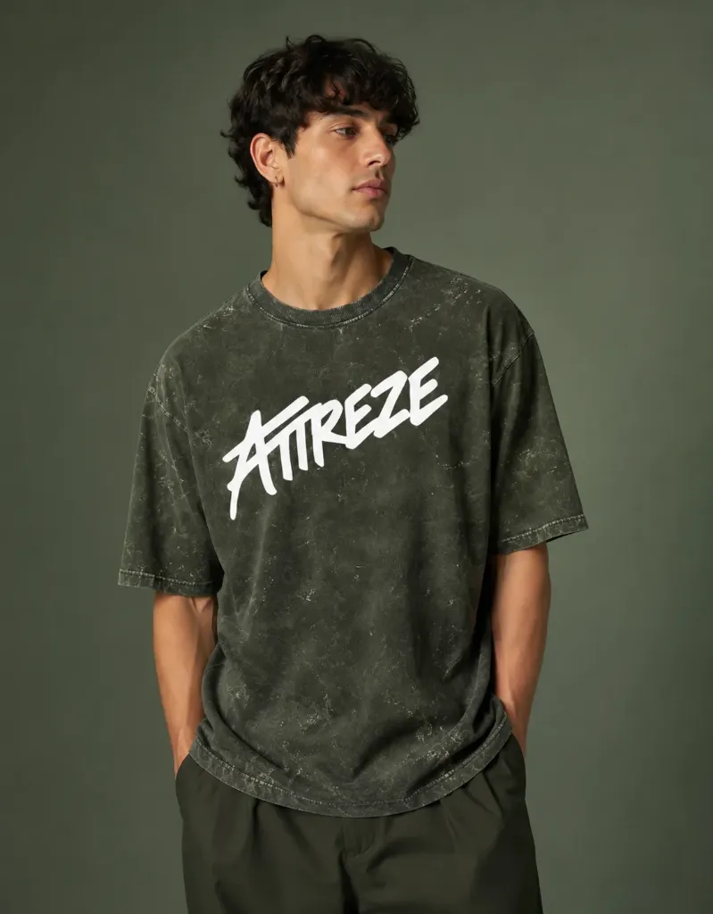 Unisex Acid Washed Oversized Tee (Olive Green) (XS)