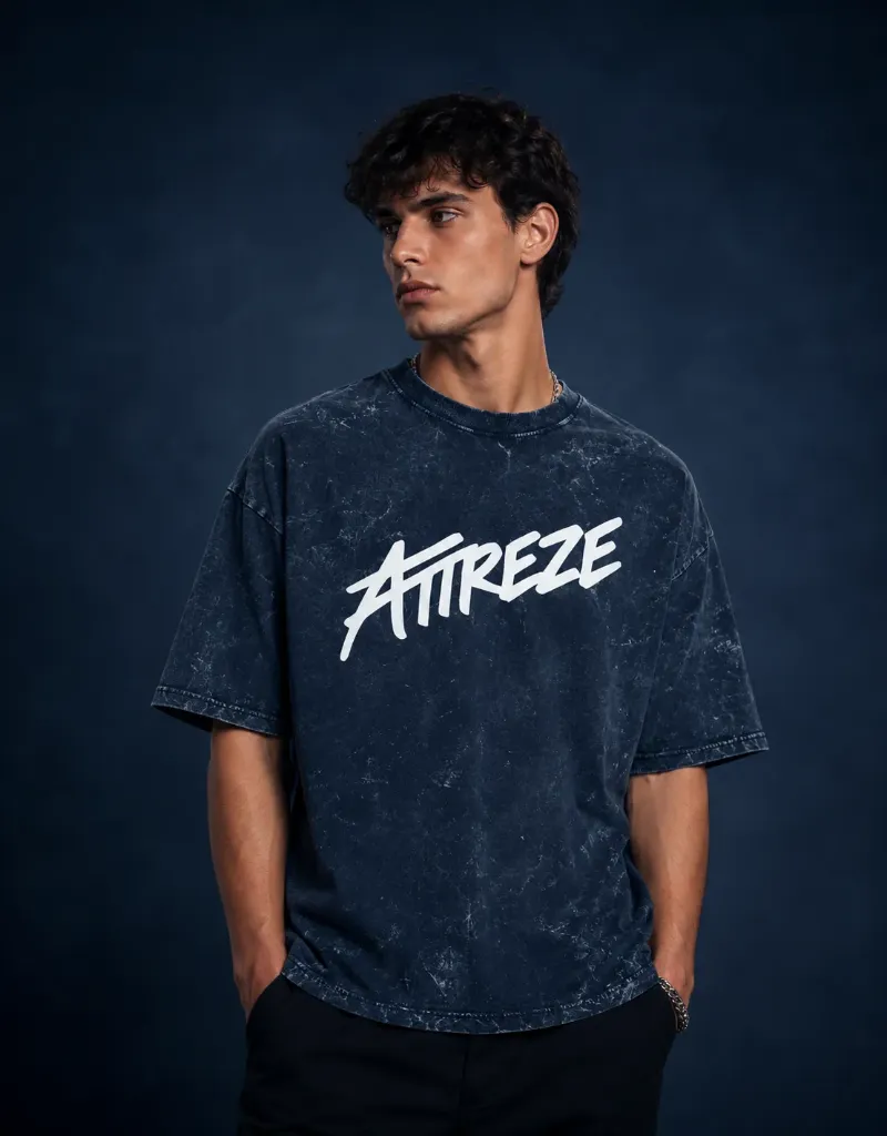 Unisex Acid Washed Oversized Tee (Navy Blue) (XS)